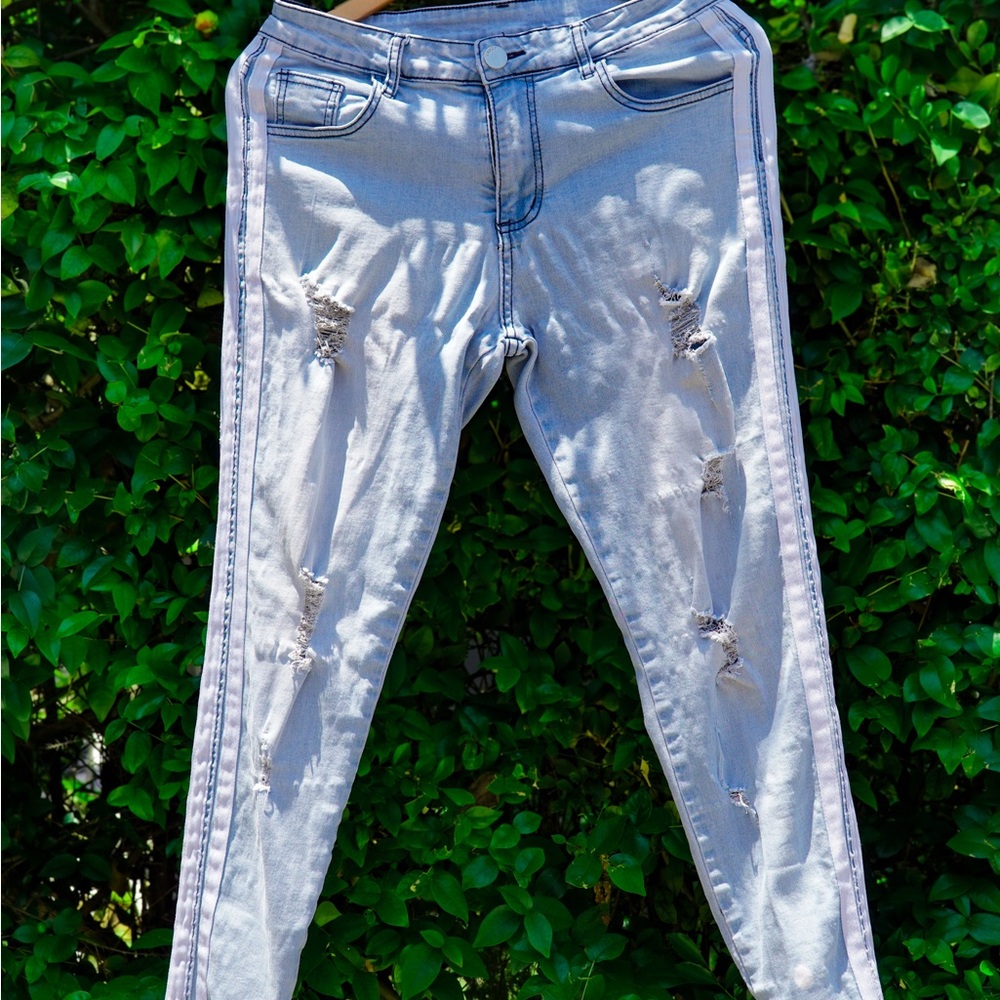 Stylish Light Blue Distressed Jeans